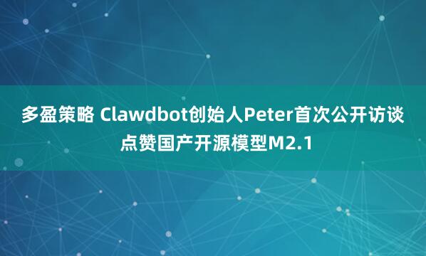 多盈策略 Clawdbot创始人Peter首次公开访谈 点赞国产开源模型M2.1