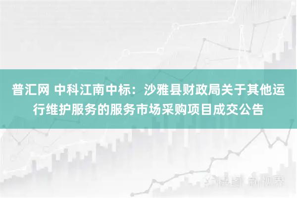 普汇网 中科江南中标：沙雅县财政局关于其他运行维护服务的服务市场采购项目成交公告